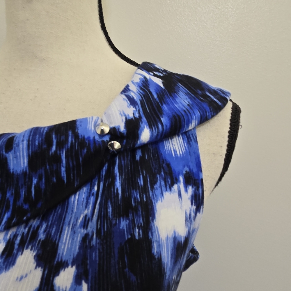 RAFAELLA size Medium Sleeveless Wide Collar Abstract Shift Dress‎ Blue - Picture 5 of 14